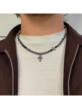 Cyber y2k 2000s style grunge chrome pearl rhinestone silver cross pendant Cuban
